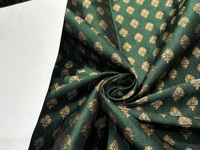 Silk Brocade fabric  EMERALD GREEN with gold motif  Jacquard  54" wide BRO943 available in 3 different designs of motifs