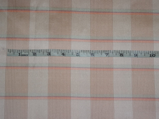 100% SILK DUPIONI FABRIC Red,Orange,Light Gold & Green COLOUR PLAIDS 44"wide DUP#C74[3]