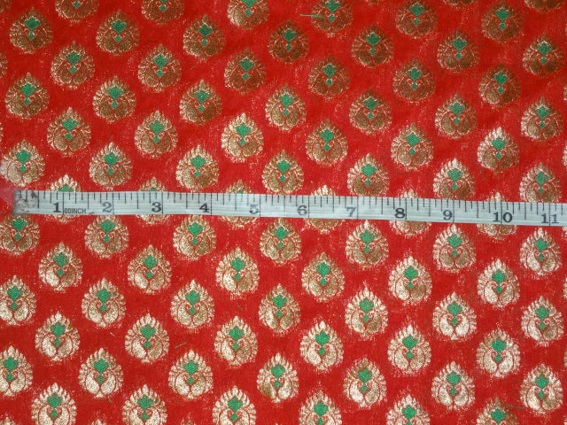 Semi Sheer BROCADE FABRIC Green,Tomato Red & Metallic GOLD 44" wide BRO309[4]