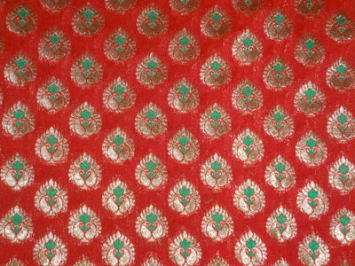 Semi Sheer BROCADE FABRIC Green,Tomato Red & Metallic GOLD 44" wide BRO309[4]