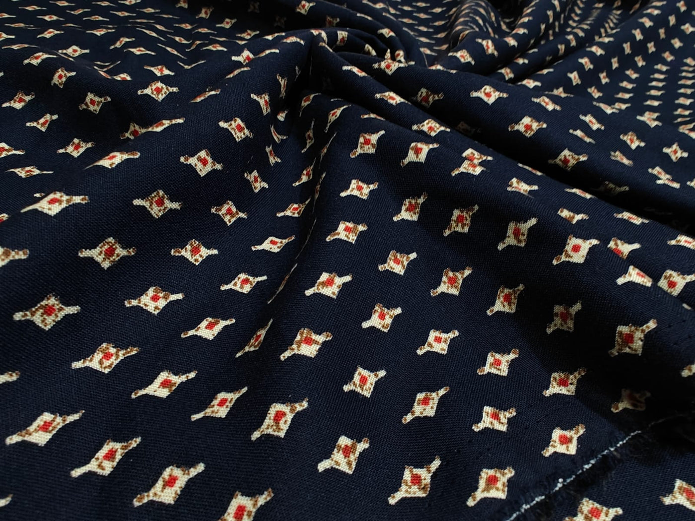 Premium Viscose Rayon fabric with foil print tiny motifs available in 2 colors navy and burgandy