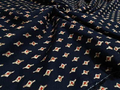 Premium Viscose Rayon fabric with foil print tiny motifs available in 2 colors navy and burgandy