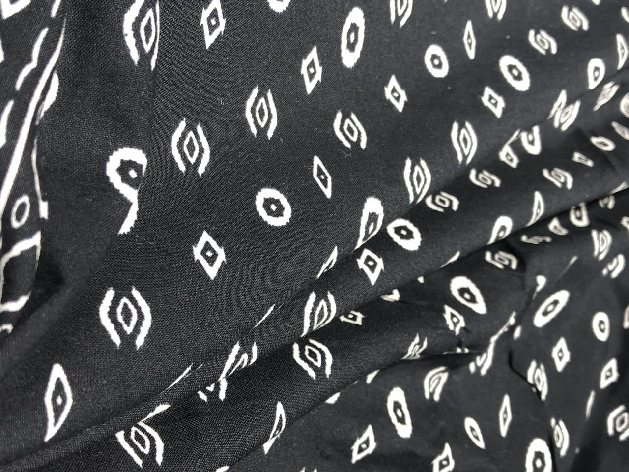 Premium Viscose Rayon fabric black and white 58" wide ,has a 12"border at the bottom [17586]