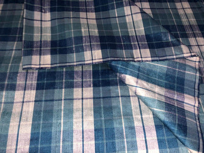 100% silk dupion  Plaids fabric with slubs shades of blue  and white  54" wide DUPNEWC26[4]