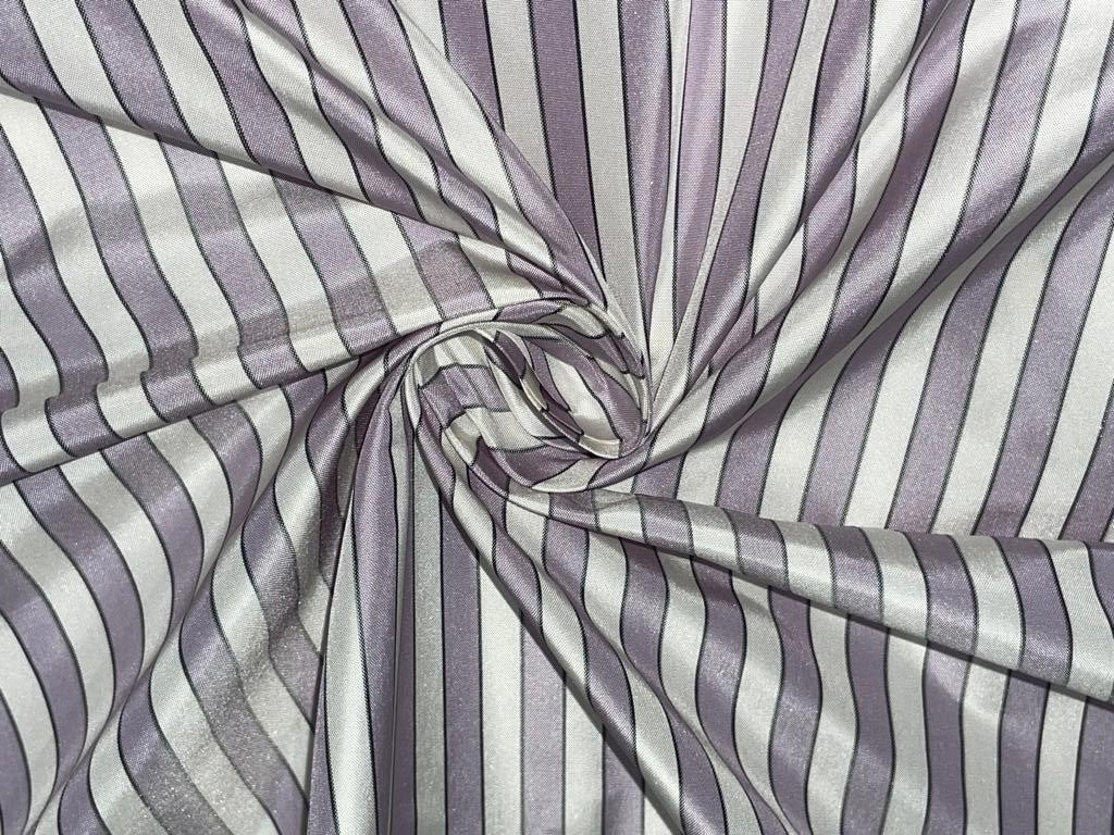 SILK TAFFETA Fabric Light Lilac,Ivory & Black color STRIPES 54" wide TAF#S119