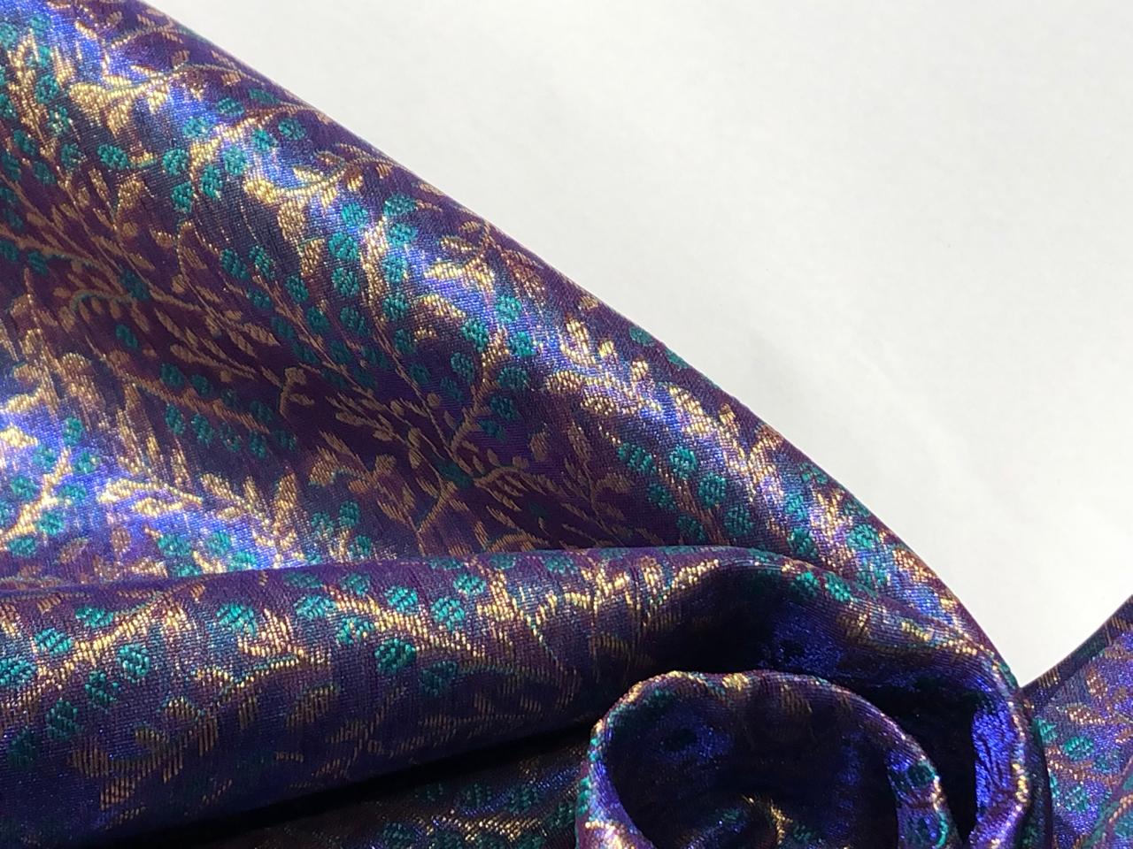 Brocade Fabric VINE Jacquard 3 D EFFECT with metallic gold available in 2 colors purple and blue BRO992[1/2]