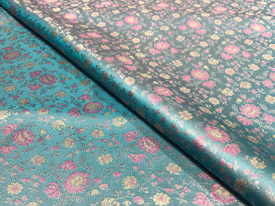 Silk Brocade fabric floral  jacquard available in 2 colors turquoise blue and silver grey  BRO1022[1/2]