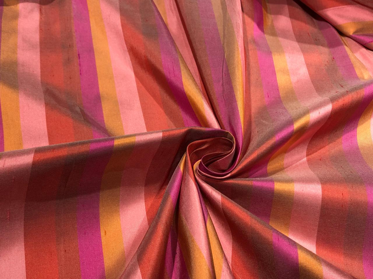 100% Pure Silk dupion  stripe running vertical [54" long stripes] available in 2 colors blues/greens and pinks DUPS72[1/2]