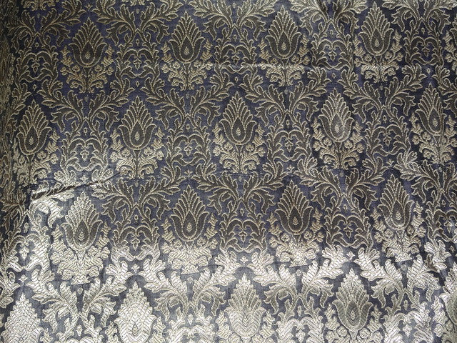 Spun Silk Brocade fabric Dark Silver & Metallic Gold Color 44" WIDE BRO320[2]