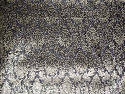 Spun Silk Brocade fabric Dark Silver & Metallic Gold Color 44" WIDE BRO320[2]