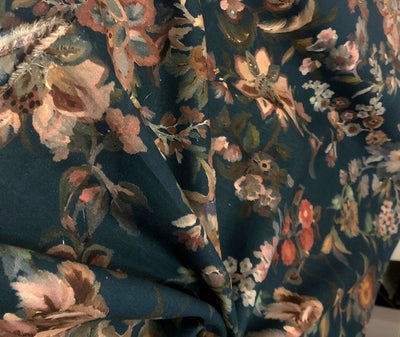 Linen Print beautiful teal floral [18558]
