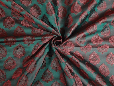 SILK BROCADE FABRIC Forest Green & Rust COLOR 44" WIDE BRO321[4]