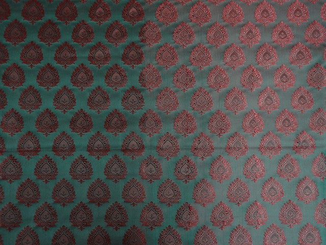 SILK BROCADE FABRIC Forest Green & Rust COLOR 44" WIDE BRO321[4]