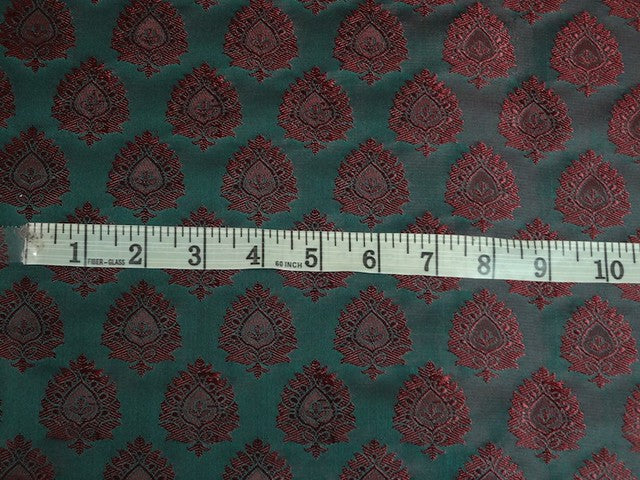 SILK BROCADE FABRIC Forest Green & Rust COLOR 44" WIDE BRO321[4]
