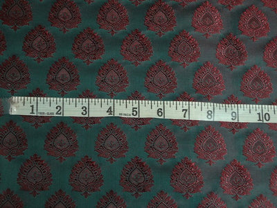 SILK BROCADE FABRIC Forest Green & Rust COLOR 44" WIDE BRO321[4]