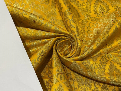 Heavy Silk Brocade Fabric Mango Yellow and  Metallic Gold color 36" WIDE SINGLE PIECE 1,.60 YARDS  BRO367[3]