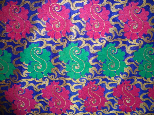 SILK BROCADE FABRIC Blue,Pink & Mustard Gold color 44" WIDE BRO325[1]