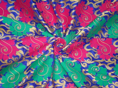 SILK BROCADE FABRIC Blue,Pink & Mustard Gold color 44" WIDE BRO325[1]