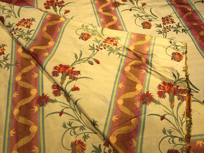 100% Silk Taffeta Jacquard Fabric golden brown  with red orange floral jacquard and stripes  54" wide TAFJACNEW24