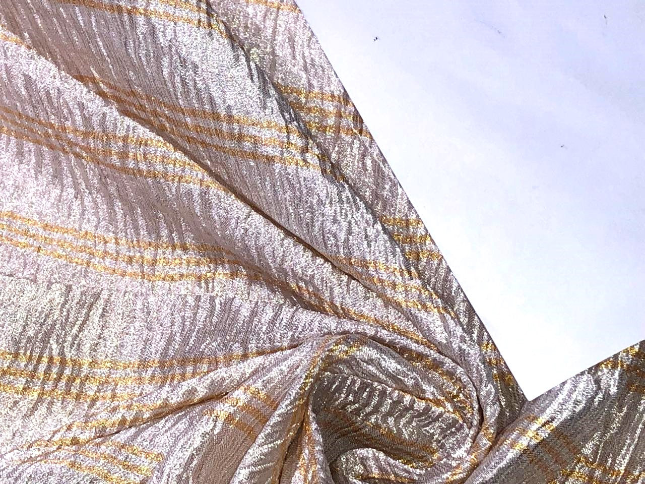 SILK  Crushed MUGA SILK TISSUE STRIPES available in 4 colors crinkle gold x gold stripe/dark ivory x copper/golden cream x silver/silver x gold