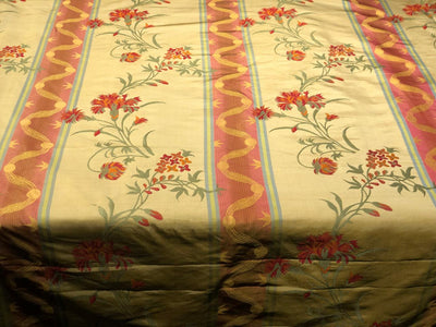100% Silk Taffeta Jacquard Fabric golden brown  with red orange floral jacquard and stripes  54" wide TAFJACNEW24