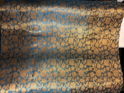 Silk Brocade fabric 44" teal blue floral jacquard BRO1068[3]