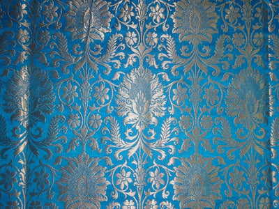 Pure Heavy Silk Brocade Fabric Blue & Metallic Gold color 44" wide BRO336[3]