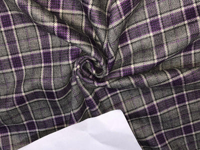 TWEED FANCY Suiting Fabric purple and grey plaids single length of 2 yards  [16583]