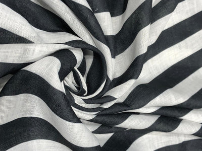 Linen  Cotton fabric black and white stripes 58" wide[17767]