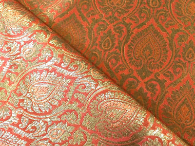 Silk Brocade jacquard fabric  with metallic gold 44" wide available in 2 colors MUSTARD and PEACH BRO935[2/3]