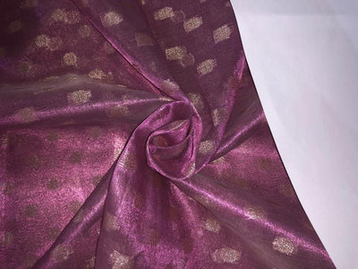 Silk metallic tissue organza fabric MOTIF JACQUARD 44 INCHES WIDE available in 2 colors PINK LAVENDER  AND GOLD