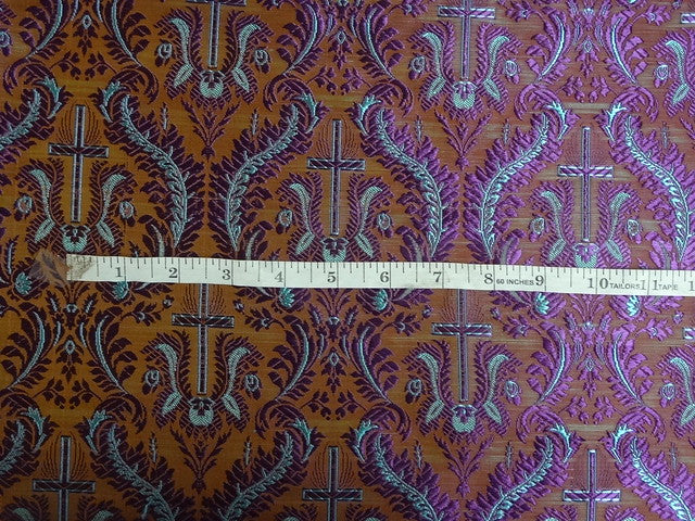 Silk Brocade Vestment Fabric Brown,Blue & Purple color 44" WIDE BRO342[1]