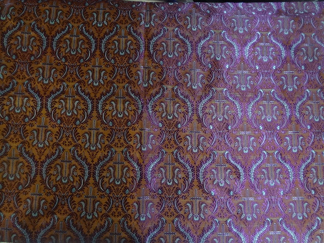 Silk Brocade Vestment Fabric Brown,Blue & Purple color 44" WIDE BRO342[1]