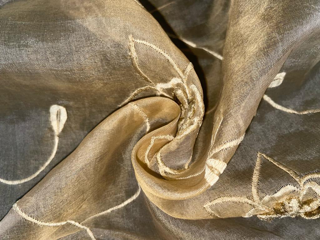 100% SILK ORGANZA FABRIC Velvet embroidered 44" wide [3208]