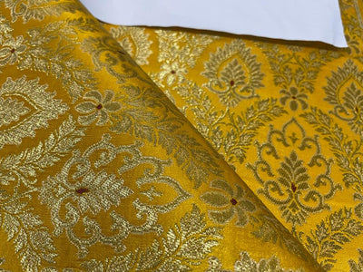 Heavy Silk Brocade Fabric Mango Yellow and  Metallic Gold color 36" WIDE SINGLE PIECE 1,.60 YARDS  BRO367[3]