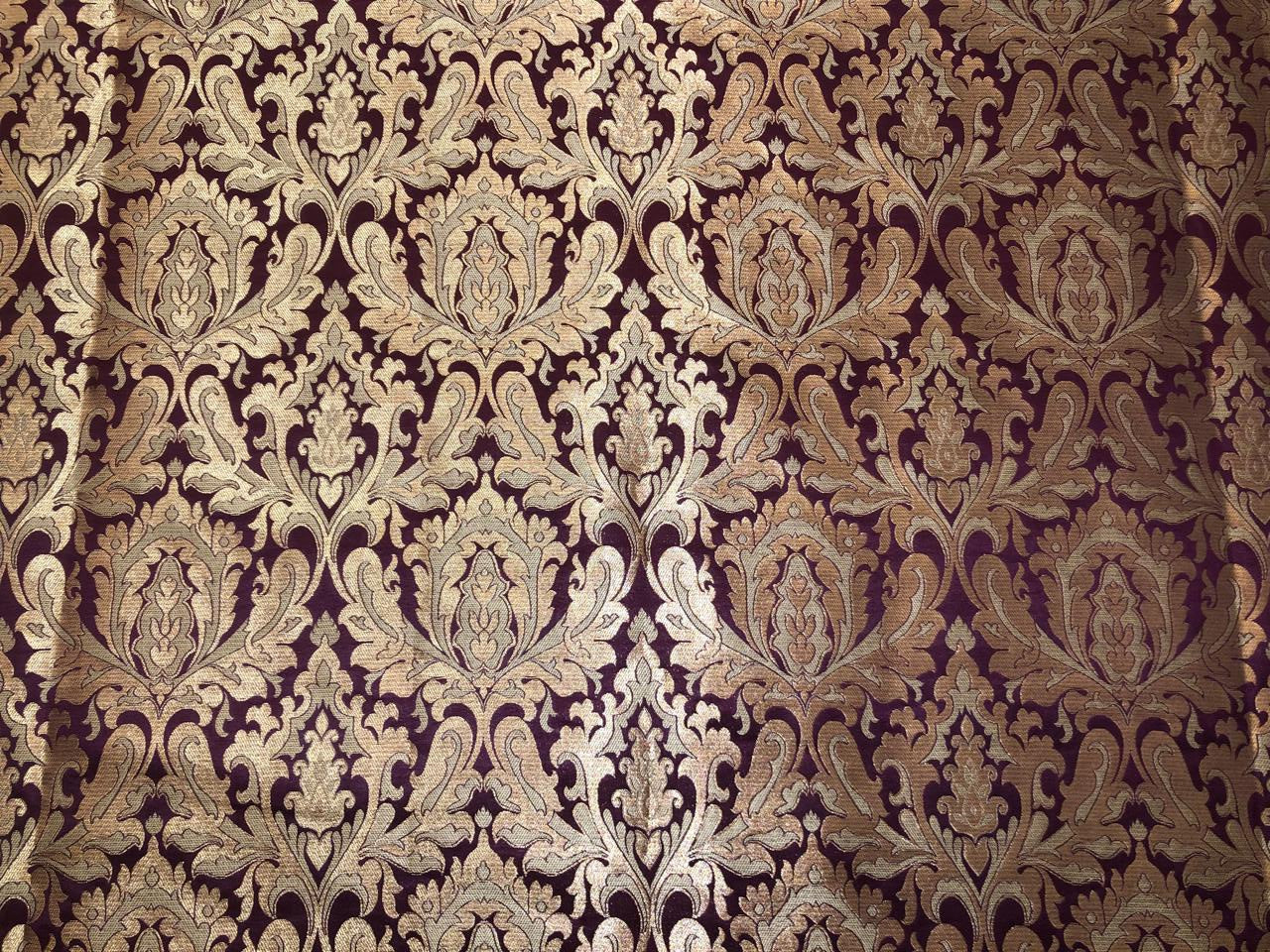 Silk Brocade fabric king khab WINE X METALIC GOLD 44" wide BRO1086[3]