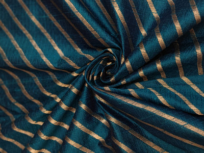 100% Silk Brocade in raw silk fabric available in 2 colors black and peacock blue with gold metallic stripe 44" wide BRO1070[3/4]