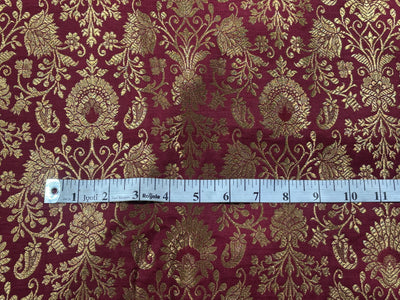 Silk Brocade fabric 44" with metallic gold jacquard available in 3 colors bright pink, black and burgundy [BRO1059]