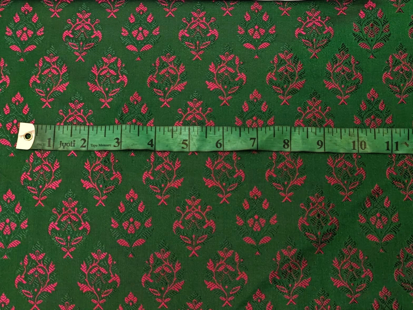 Silk Brocade fabric beautiful green with pink motif  floral jacquard BRO1070[2]