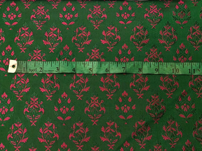 Silk Brocade fabric beautiful green with pink motif  floral jacquard BRO1070[2]