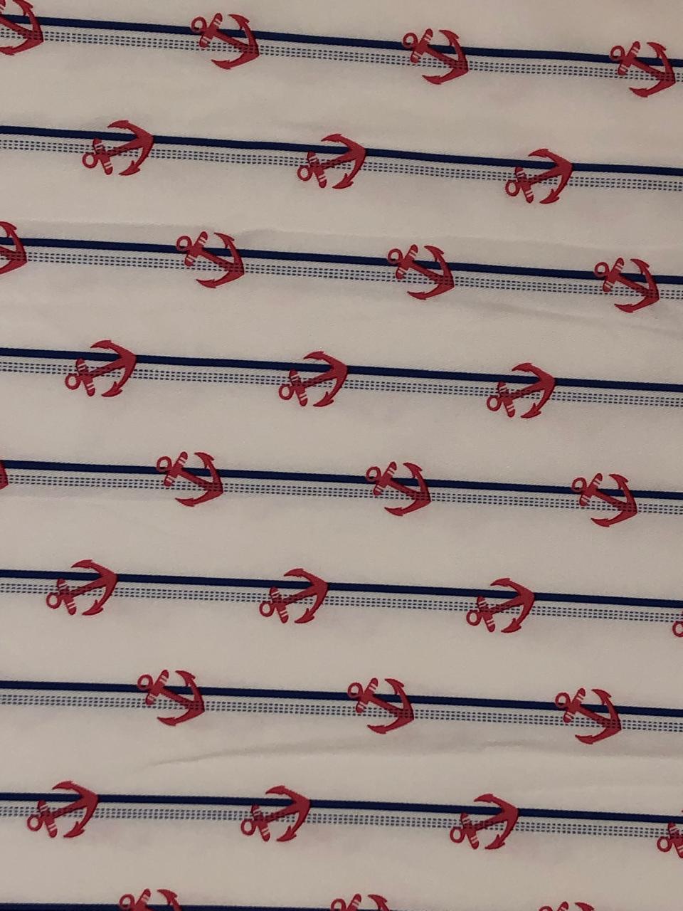 100% cotton poplin  twill weave navy blue /white stripe with red anchor  56" wide [18489]