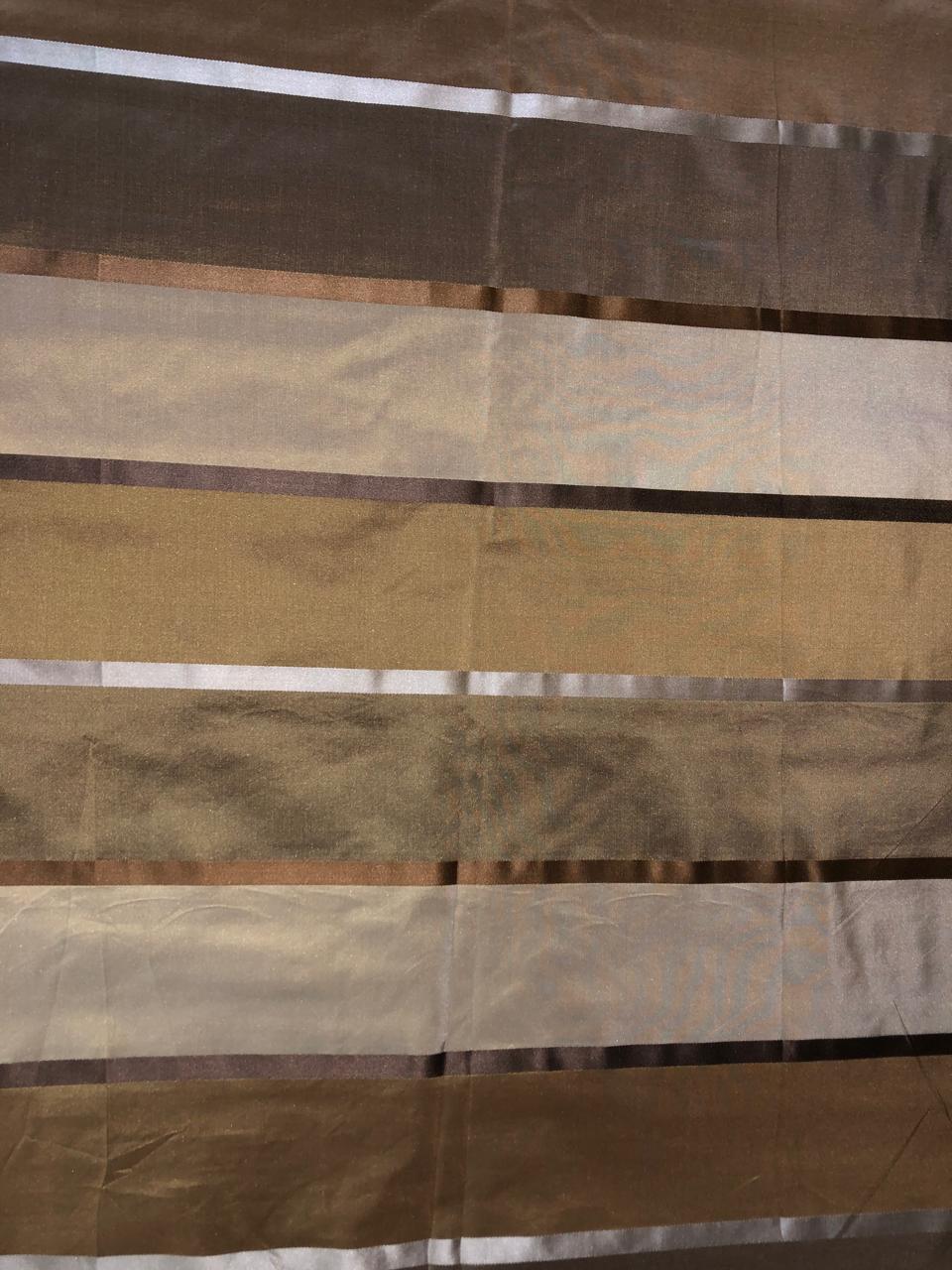 silk taffeta fabric caramel,gold & khaki with satin stripes 54" wide TAFS147[3]