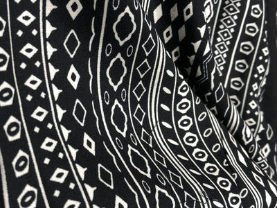 Premium Viscose Rayon fabric black and white 58" wide ,has a 12"border at the bottom [17586]