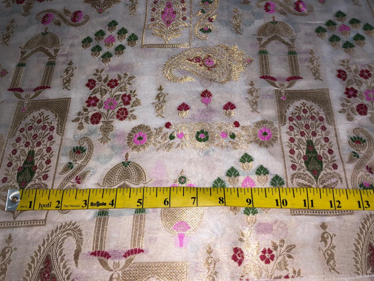 Silk Brocade fabric 44" available in 4 colors  peach, white ivory, mint and grey  [BRO1042]