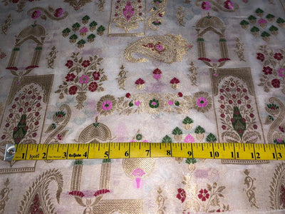 Silk Brocade fabric 44" available in 4 colors  peach, white ivory, mint and grey  [BRO1042]