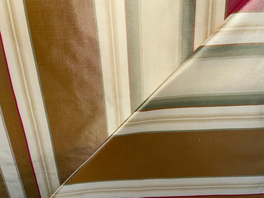 Silk Taffeta Fabric Light Red,Green,Brown & Gold stripe 54" wide TAF#S33[2]