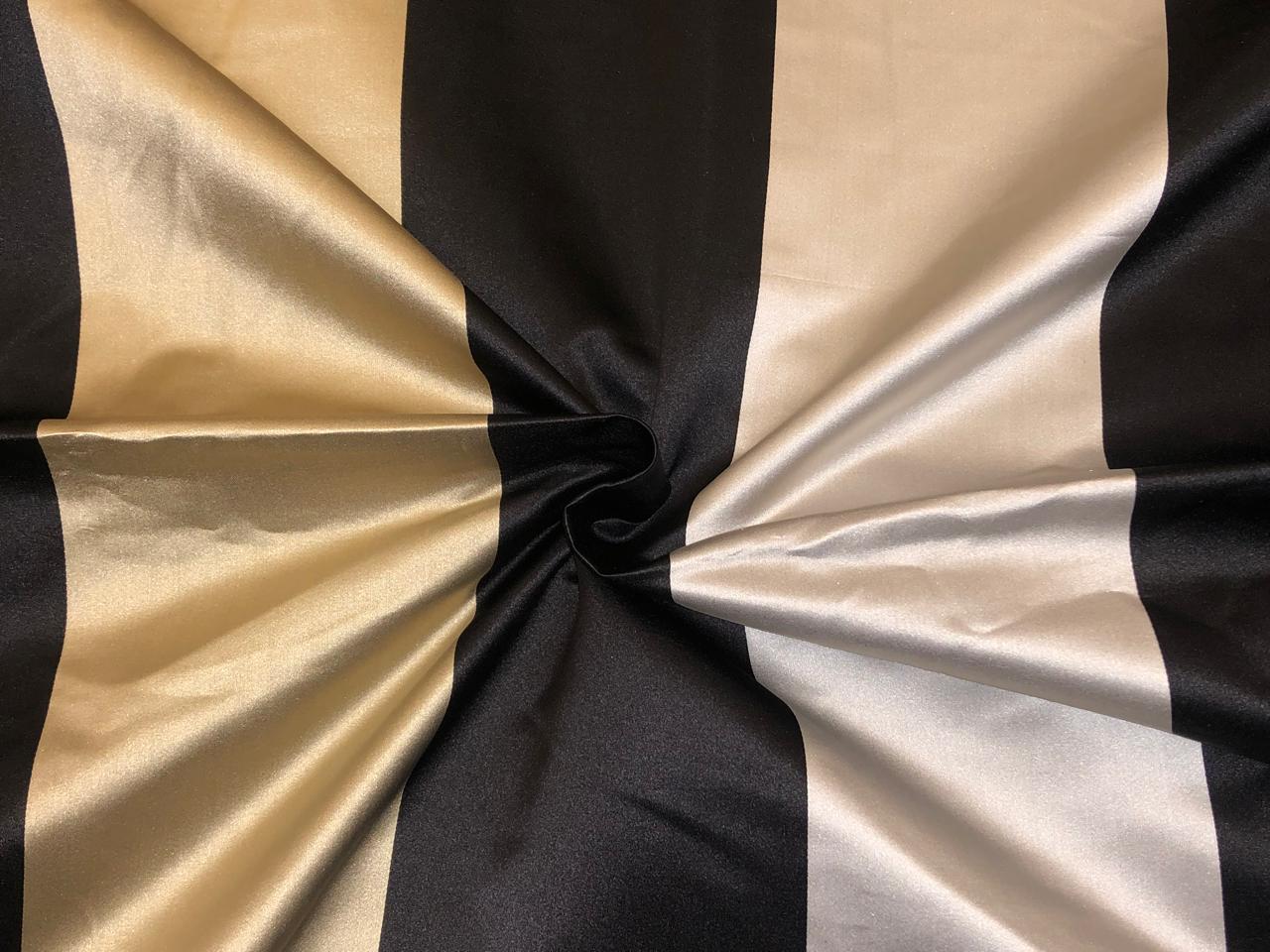 100% SILK DUTCHESS SATIN black , beige and cream stripe [18518]