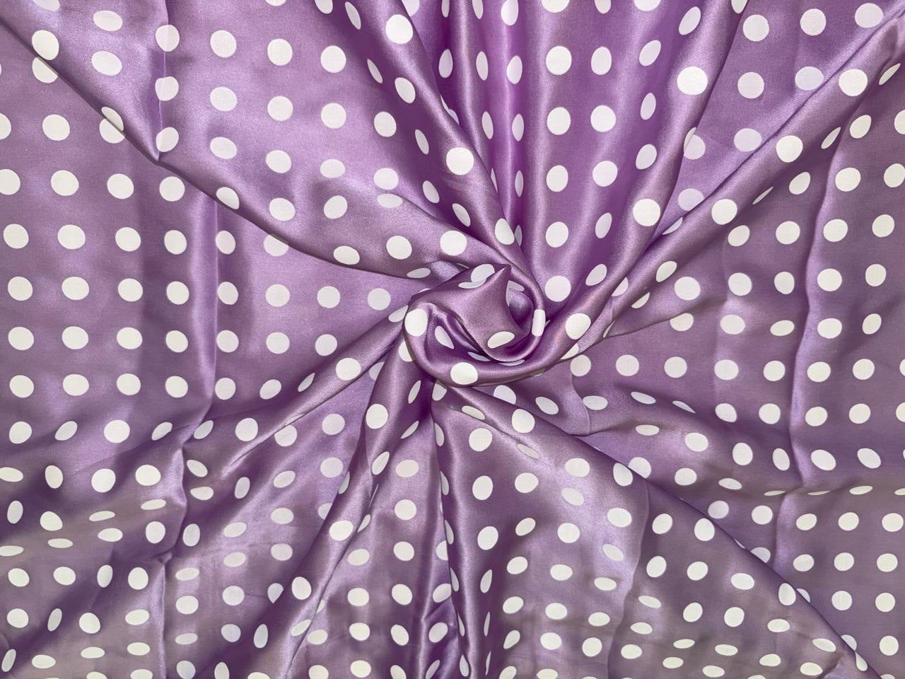100% Pure Silk Satin 80 grams Lilac color with white dots 54"Wide Fabric [18283]
