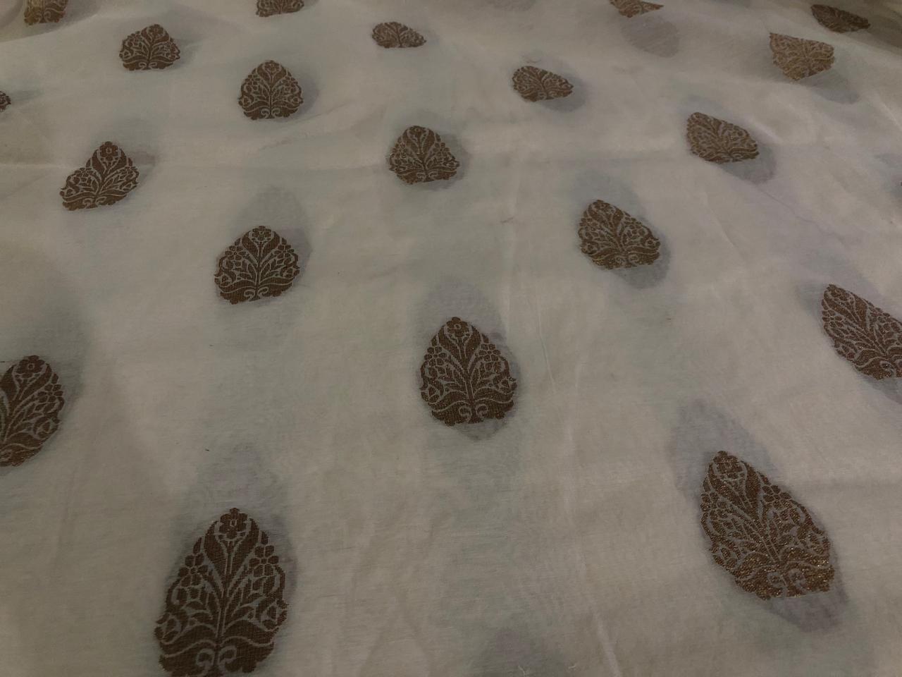 Silk Cotton Chanderi Fabric with  metallic gold jacquard  leaf motif 44&quot; wide [17225]