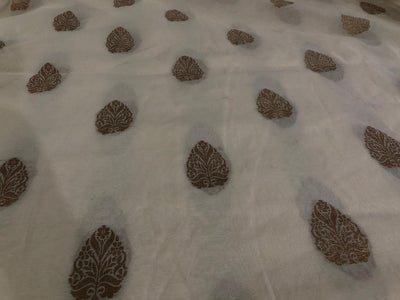 Silk Cotton Chanderi Fabric with  metallic gold jacquard  leaf motif 44&quot; wide [17225]
